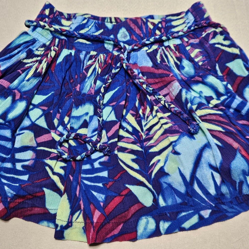 Aeropostale‎ Tropical Palm Print Shorts Women XS Blue Purple Smocked Flowy Boho
